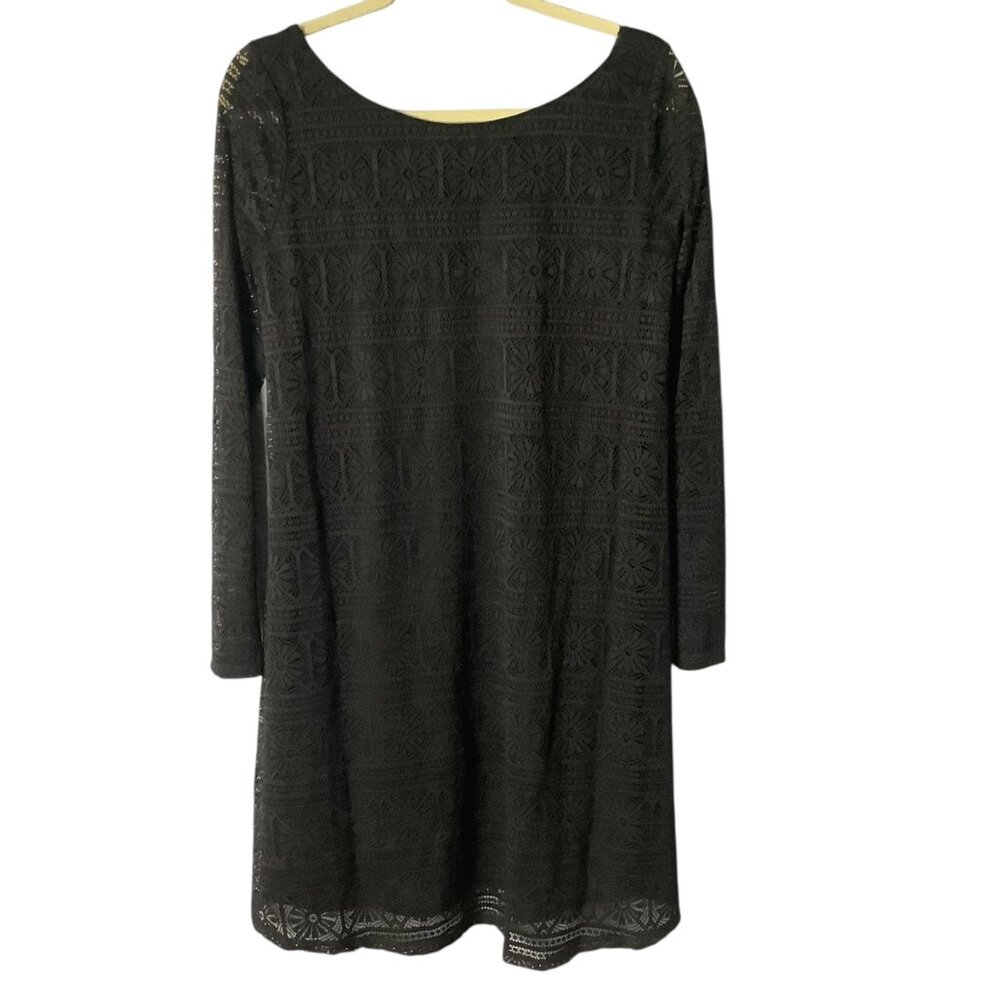 Black Lace Maternity Dress‎ Long Sleeve Elegant Stretchy Geometric Pattern Small
